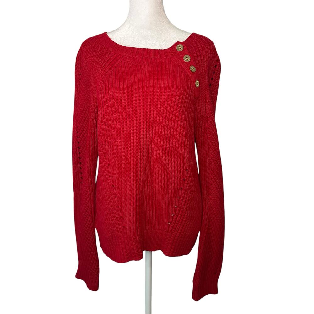 Lauren Ralph Lauren red knit cotton long sleeve sweater size M